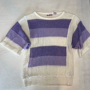 Thrifted short sleeve purple and white sweater